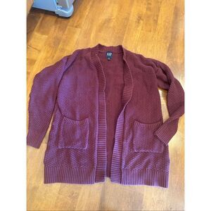GAP Women’s Burgundy Chunky Waffle Knit Cardigan Sweater 100% Cotton Cozy Size S